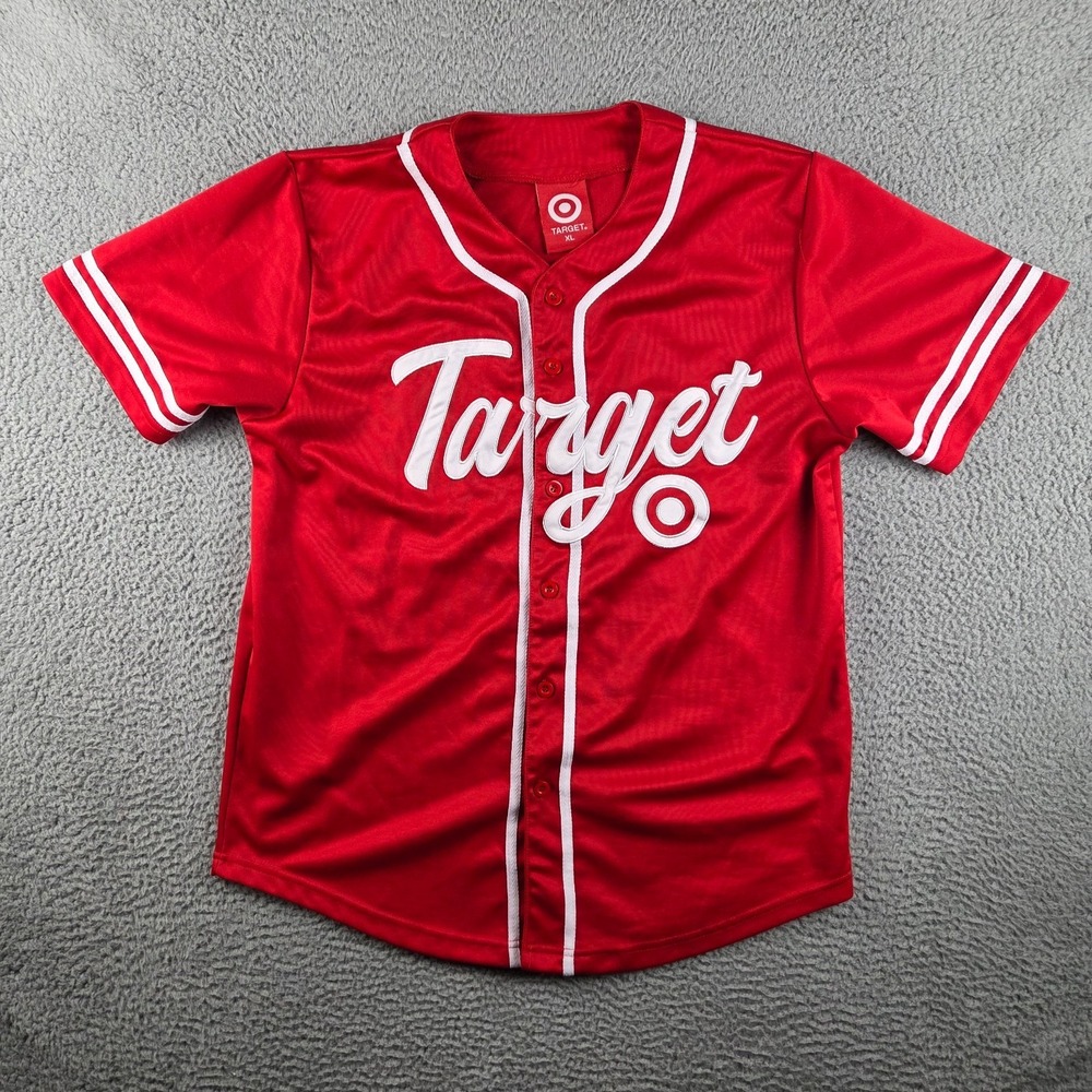 Target Baseball Jersey Red White Stitched Button Up Size XL